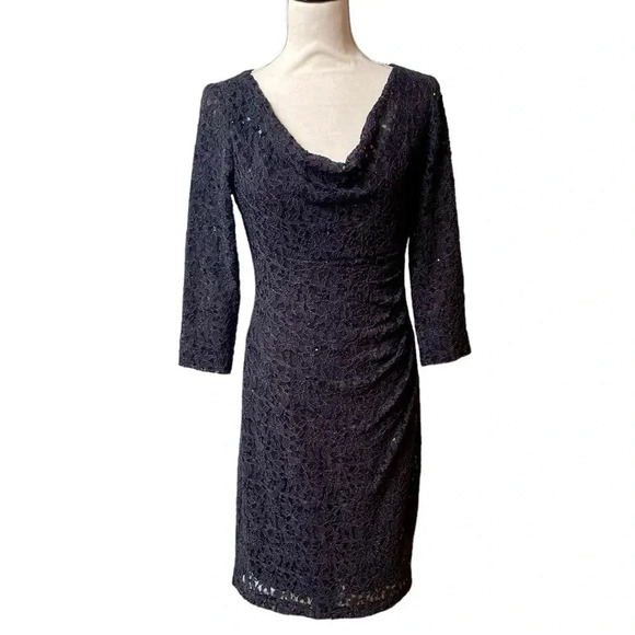 Lauren Ralph Lauren Charcoal Gray Lace Sequin Sheath Dress Size 8 Evening Formal - Picture 1 of 17